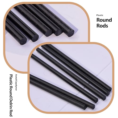 Plastic Round Rod 6-Pack - 1/2 Inch Dia 12 inch Length Black (POM) Polyoxymethylene Rods Engineering Plastic Round Bars (0.5in×12in, 6) - size: 0.5 in × 12 in