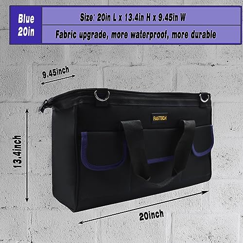 FASTECH 20 Inch Tool Bag, Waterproof Wide Mouth Tool Kit, Heavy Duty Tool Bag Organizer With Shoulder Straps, Tool Storage Package For Men/Women (20IN DarkBlue) - color: DarkBlue, size: 20IN