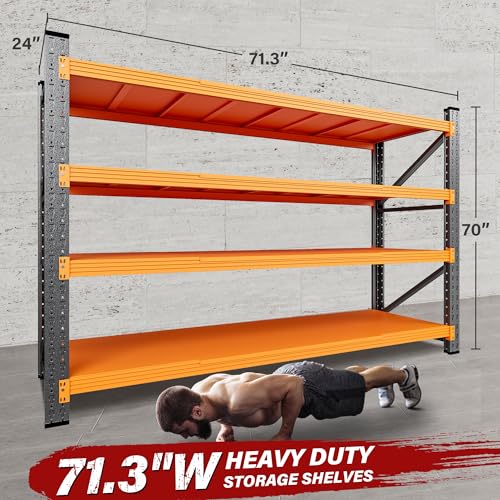 71.3" Wide Heavy Duty Garage Shelving Units,5000LBS Deep Storage Shelves,Orange Metal Garage Shelves,Steel Shelf,Large Storage Rack,Industrial Shelving for Shop,Warehouse,Basement,71.3"W x 24"D x 70"H - color: Black Orange, size: 71.3"Wx24"Dx70"H