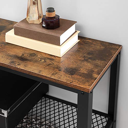VASAGLE 40" Industrial Console Table, 3 Tier, Narrow Entryway Table - color: Rustic Brown + Black