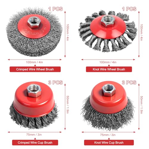 8PCS Wire Wheel Brush for Angle Grinder, Wire Wheels for Angle Grinder, 4 Inch Twist Knotted Carbon Steel Wire Wheel with M14 Thread Arbor, Cup Brush for Rust Removal, Heavy Cleaning
