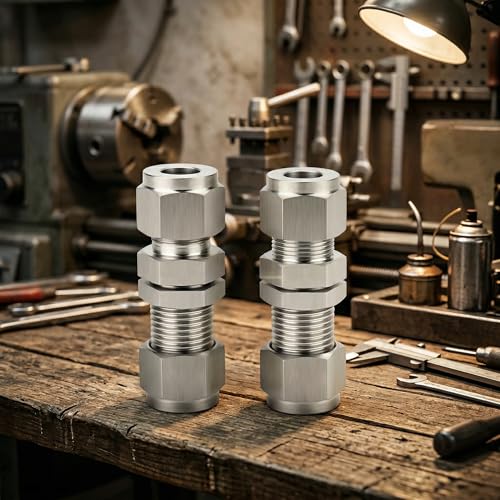 1PCS 316 Stainless Steel Thru-Bulk Bulkhead Compression Tube Pipe Fitting Connector, 3/8" Tube OD x 3/8" Tube OD Straight Adapter, for fuel/air/liquid/oil/gas - size: 3/8" Tube OD
