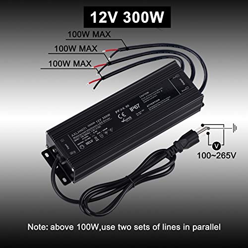 LED Driver 300Watts(100W X3)12V DC Low Voltage Output, Waterproof IP67 LED Power Supply,LED Transformer with 3-Prong Plug 3.3 Feet Cable for LED Light, Computer Project, Outdoor Light - size: 300W12V