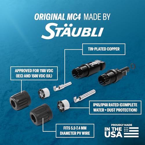 TEMCo Solar Panel Extension Cable 8 AWG 30 Ft Red + 30 Ft Black w/Staubli MC4 Connectors - color: 8 AWG, size: 30 Feet Black + 30 Feet Red