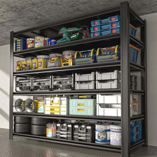 6-Tier Heavy Duty Garage Shelving, 6,000 lbs Capacity Adjustable Metal Storage Shelving Unit for Garage, Basement, Warehouse & Workshop, 55" W x 24" D x 84" H - size: 6T 55" W x 24" D x 84" H