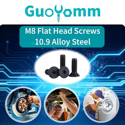 M8-1.25 x 100mm 10PCS Flat Head Hex Socket Cap Screws, Countersunk Bolts, 10.9 Grade Alloy Steel, Black Oxide Finish, Metric Allen Drive, Fully Threaded - size: M8x100mm(10PCS)