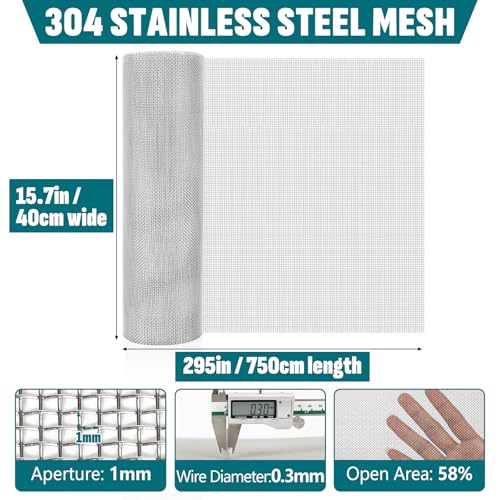 20 Mesh 304 Stainless Steel Mesh Screen, 15.7in x 295in Wire Screen Mesh - size: 15.7in x 295in(40x750cm), style: 20mesh x 0.3mm