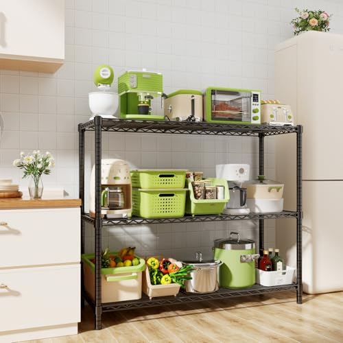 Storage Shelves, 2 PCS 48" L x 20" W x 47" H Heavy Duty Garage Wire Shelving Unit Loads 1200LBS, 3-Tier Adjustable Metal Industrial Utility Shelf Rack for Kitchen, Laundry Room, Basement - color: Black, size: 48" L x 20" W x 47" H 2PC