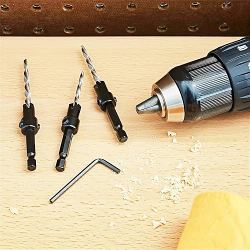 5PCS Woodworking Countersink Drill Bits Set, Tapered Drill Bits Countersink HSS Conical Countersink with 1 Hex Wrench Woodworking Countersink Bit - size: 5 PCS
