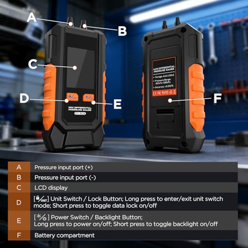 Manometer, Dual-Port Gas Pressure Tester, -101 to 200 kPa Range