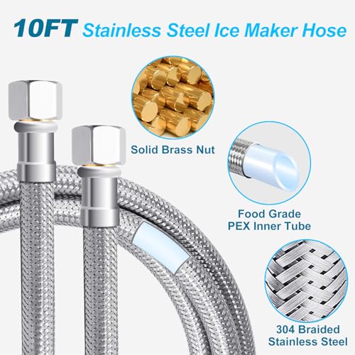 Refrigerator Water Line Kit - 10 FT Tubing with Valve for Ice Maker/Fridge - size: 10 Feet