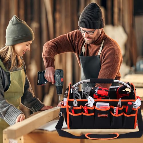 Kowsinde 16 Inch Tool Bag, Electrician Tool Bag, Open Top Tool Bags, 26 Pockets Can Hold Many Tools, Steel Handle and Removable Shoulder Strap - color: Orange