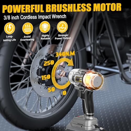 Cordless Impact Wrench for Dewalt Battery 250FT-LBS 3/8 inch 340N.m Compact Impact Gun Brushless Electric Includes LED Work Light - 2400RPM Light-Duty Impact Driver Wrench - No Battery - color: Grey (250 Ft-lbs)