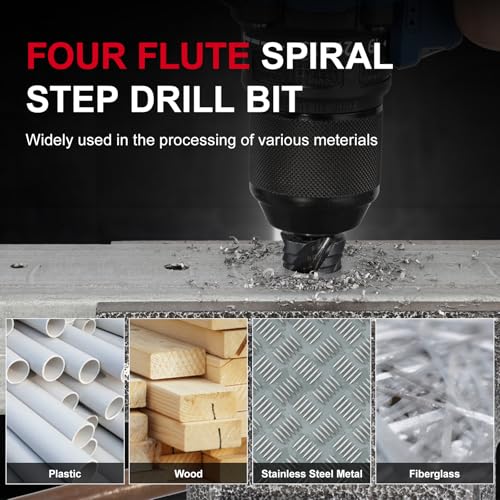 M35 Four Spiral Flute Cobalt Step Drill Bit, 3/16" - 7/8"(12 Step Size) Impact Ready Unibit Step Drill Bit, 1/4" Hex Shank Step Bit for Metal, Stainless Steel, Aluminum, Plastic - style: 1PC M35 Step Drill Bit