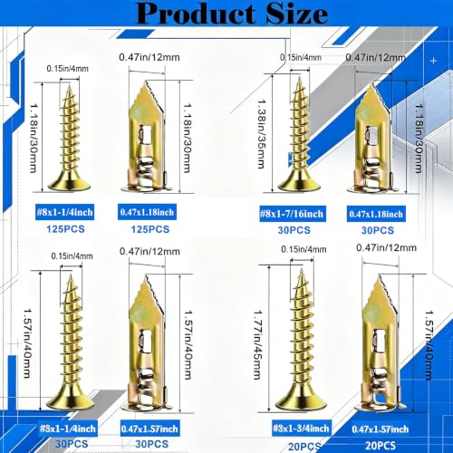410PCS Self Drilling Drywall Anchors and Screws Kit, Heavy Duty Wall Anchors for Drywall, Zinc Plated Self Drilling Anchor Screws, No Drill Needed for Picture Hanging & Furniture Fixing - color: 410PCS-KIT