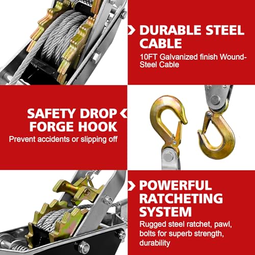 Come Along Winch Pulling Tool 2T, 7FT Cable Winch Puller