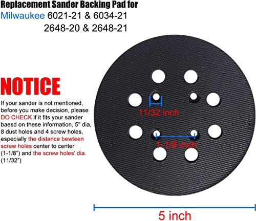 5 Inch 8 Hole Sander Pad for Ridgid R2600 R2601 5" Random Orbit Sander, 5" Replacement Hook and Loop Backing Pad for Ridgid #300527002