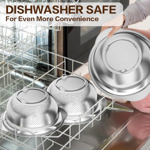 Stainless Steel Strainers for Kitchen, Stainless Steel Colander, Kitchen Strainer for Pasta Fruit Veggie Hot Food, 2 Pack Strainers and Colanders(2QT & 3QT), Dishwasher Safe, Silver - size: 2+3QT