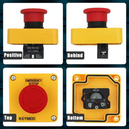 2 Packs Emergency Stop Push Button Switch,1NC 10A 660V with Waterproof Box IP65, 2pcs PG13.5 Black Connectors (2)
