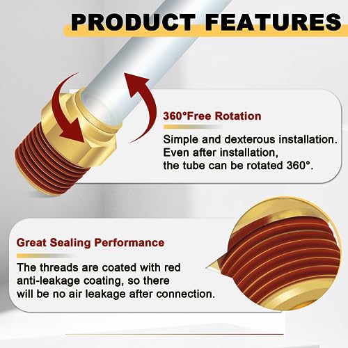 Siptenk 1/2" DOT Brass Push to Connect Air Line Fittings 5 PCS for Truck - color: 1/2" * 1/2" NPT