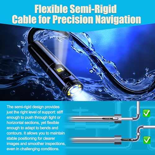 5" Dual-View Handle Endoscope Camera,2MP Front&Side Lens,IP67 Waterproof 5M Semi-Rigid Cable,360° Probe Control,4-Level LED,3X Zoom,Video&Photo Recording,Inspection Camera for Industrial Use,32GB Card