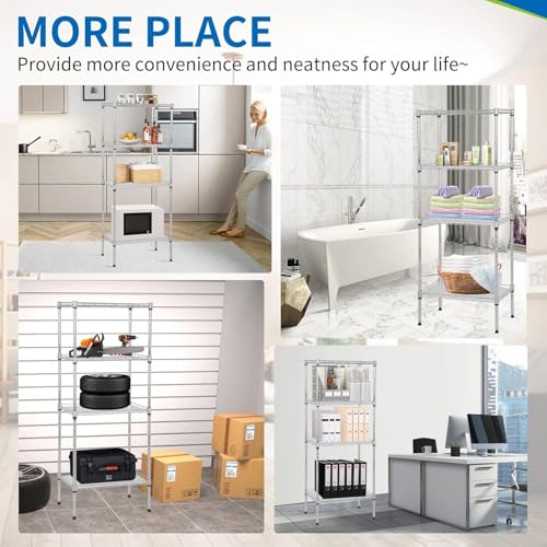 Meet perfect 4-Tier Wire Shelving Unit, 600 lb, 18x12x44 in, Chrome - color: Chrome, size: 4-Tier, 44"H × 18"W × 12"D