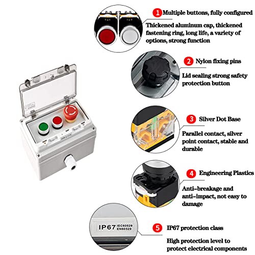 E-Stop Start Stop Push Button Station w/Lockable Cover, Green/Red IP67 - color: Red/green instantaneous emergency stop switch box