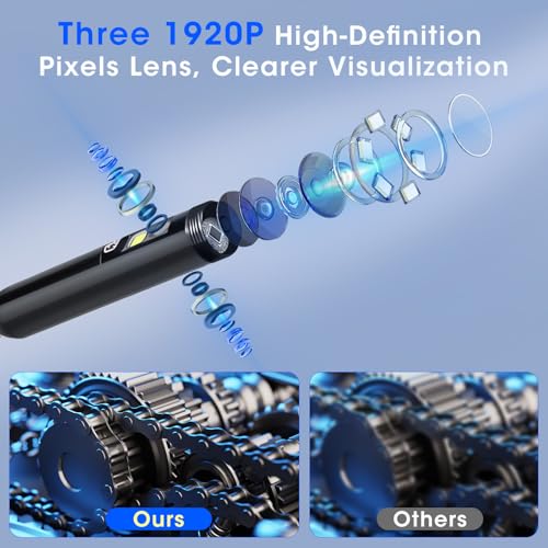 Triple Lens Borescope with 5" IPS Screen, 1920P HD Inspection Camera