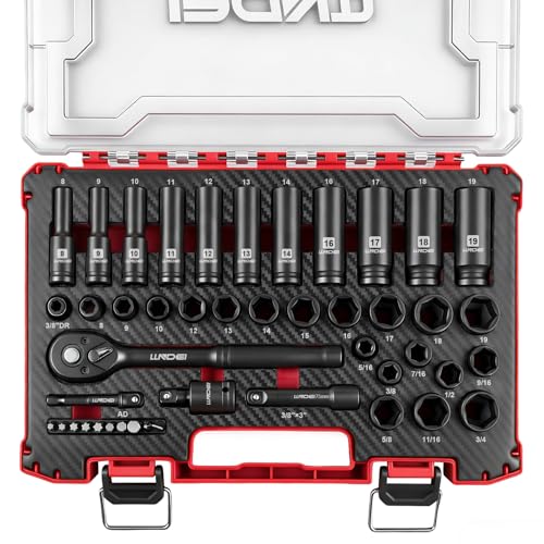 3/8" Drive Impact Socket Set (Metric & Sae) 45Pcs Transparent Case