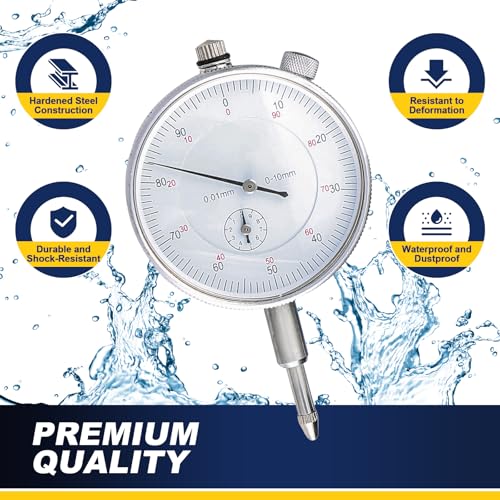 DASBET Dial Indicator with Magnetic Base Holder 0-10mm Measuring Range