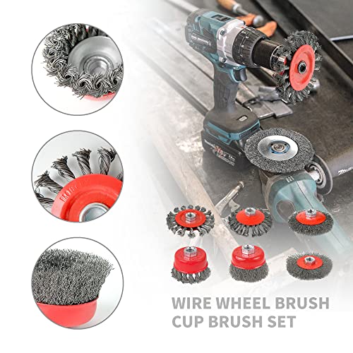 Wire Wheel for Angle Grinder Heavy Duty Carbon Knotted & Crimped Cup Set