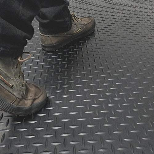 Rubber-Cal Diamond-Plate Rubber Flooring Roll - 3 mm x 4 ft x 9 ft Roll - Black - size: 108"L x 48"W x 0.1"Th
