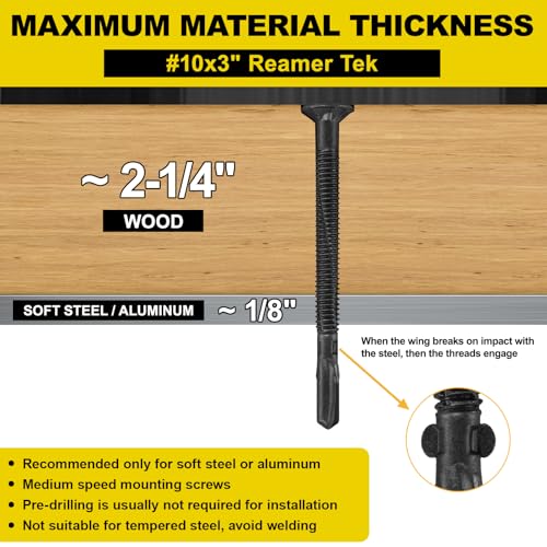FMhotu #10 x 3 Trailer Deck Screws, Self-Tapping Sheet Wood Metal Screw, 124Pcs T25 Star Bits Reamer Tek Screws for Trailers, for Attaching Wood to Steel(Black) - color: Black, size: #10 x 3in 124pcs