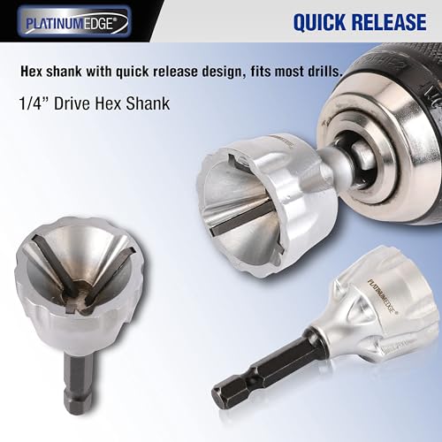 PLATINUMEDGE Deburring External Chamfer Tool with 3 Tungsten Carbide Blades,Quick Release 1/4" Hex Shank, Fits 1/8"-3/4" (3-19mm) – Repair Damaged Bolts, Screws, Threaded Rods & Pipe (Pack of 2) - size: 3 cm x 11 cm x 3 cm (Pack of 2)