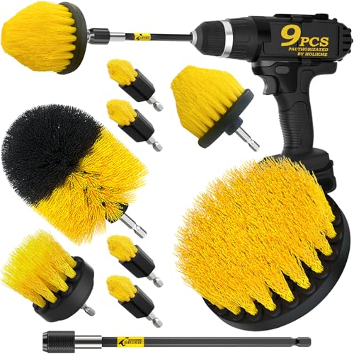 Holikme 9Pack Drill Brush Attachments Set,Power Scrubber Kit for Clean