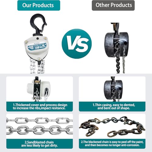 TOYO 550lbs Chain Hoist 1/4 Ton - Mini Hand Hoist with 10FT Chain, for Garages, Warehouse, Automotive - Heavy Duty Pulley Hoist with 2 Heavy Duty Hooks (550Lb 10Ft) - size: 1/4 Ton 10FT