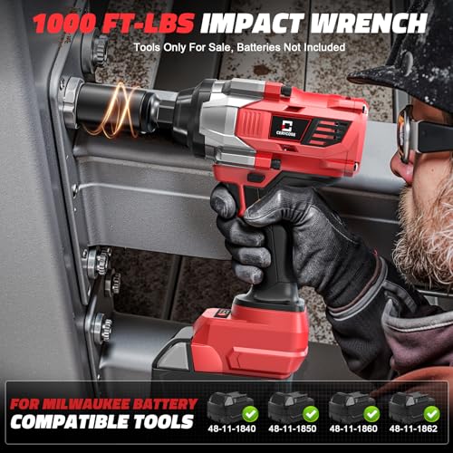Cerycose 1000 FT-LBS Cordless Impact Wrench 1/2" Compatible with Milwaukee 18V Battery – with 6 Sockets and Toolbox, Brushless Electric Impact Gun, Includes LED Work Light – High Torque Driver - color: 1/2 1000 Ft-lbs With 6 Socket