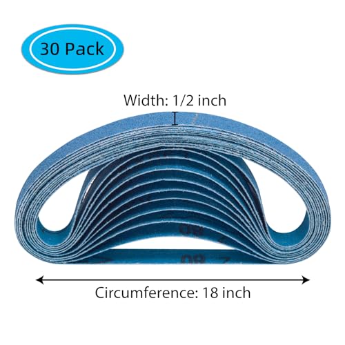 1/2" x 18" Zirconia Sanding Belts, 80 Grit, 30 Pack - color: 80 Grit, size: 1/2x18 inch