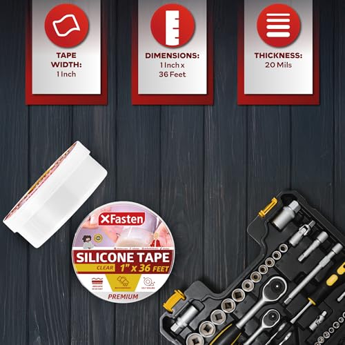 XFasten Self Fusing Silicone Tape Waterproof Clear – 1" x 36 Feet, Self Amalgamating Tape, Silicone Rubber for Plumbing, Sealing Pipes, Hose Repair, Outdoor Coax and Electrical Cables – Weatherproof - color: Clear, size: 1-Inch x 36-Feet