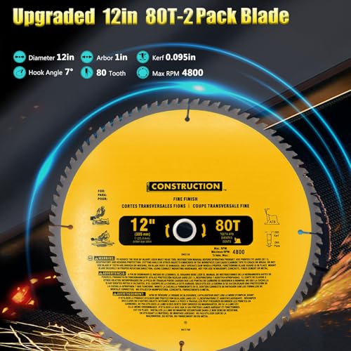 2-Pack 12 Inch Miter Saw Blade 80 T Fine Finish Stainless Steel - style: 12IN,80T&80T