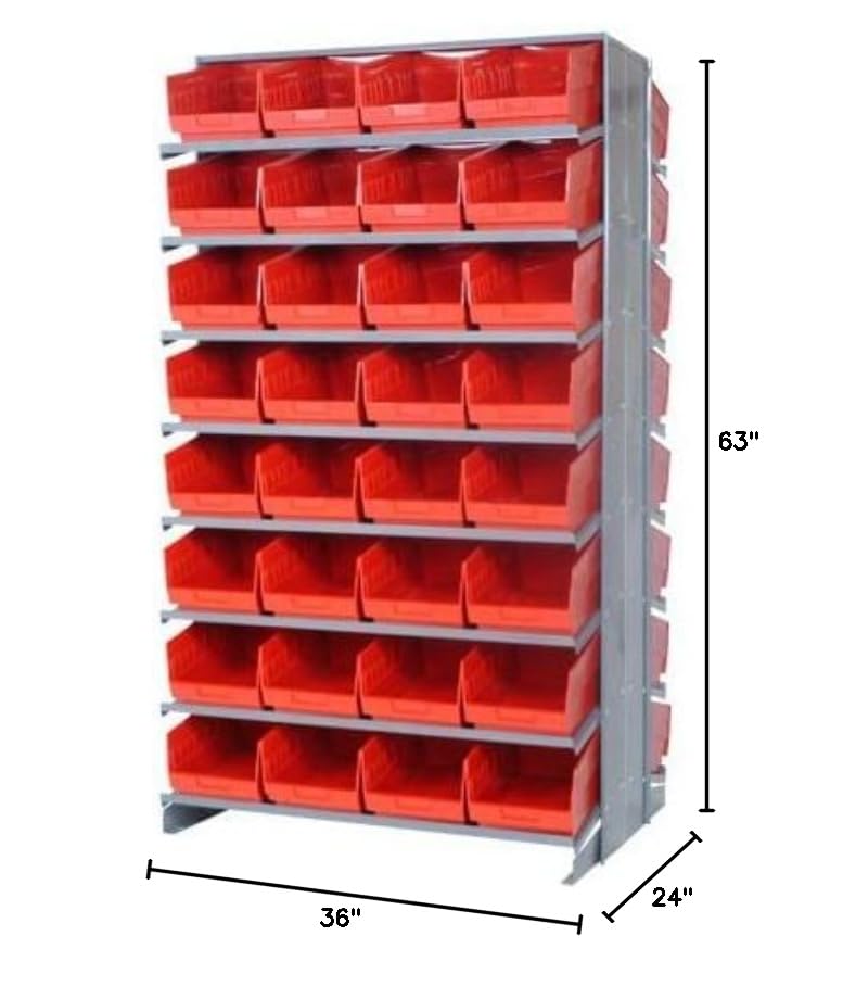 Quantum Storage Systems QPRD-207BL Solid Double Sided 16 Shelves 64 STORE-MORE Blue Bins 64" H x 36" W x 24" D - size: 64" H x 36" W x 24" D, style: 12" L x 9" W x 6" H 64 STORE-MORE Blue Bins