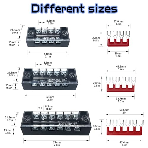 6 Sets 4/5/6 Positions 600V 15A Terminal Blocks Ground Circuit Dual Row Bus Bar Wire Screw Terminal Block Kit with Cover 600V Pre Insulated Terminal Strip WW004-150456 - size: 15A 4P+5P+6P