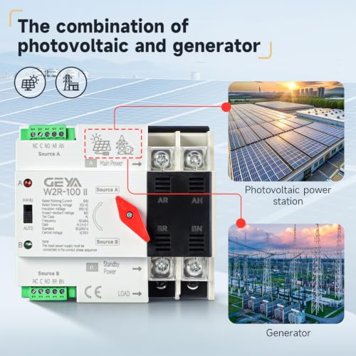 GEYA Mini ATS Automatic/Manual Transfer Switch, Solar Auto Dual Power Over & Under Voltage Switch 50/60Hz Grid to AC Generator(4Pole 63A 220V) - color: Black, size: 4P-63A-220VAC