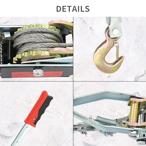 4 Ton/8800lbs Come Along Winch, Dual Gear Power Puller, Heavy Duty Hand Puller with 2 Hooks Steel Cable & Anti Skid Handle,Automotive Hoist Winch Puller for Moving Boats,Construction,Transport - size: 4T/8800LBS