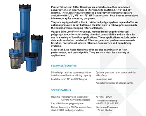 Pentair Pentek 158008 Traditional Slim Line Filter Housing, 3/8" NPT #10 Under Sink Clear Water Filter Housing, 10-Inch, Clear (Pack of 12) - color: Clear, size: Single Unit (Pack of 12), style: Standard