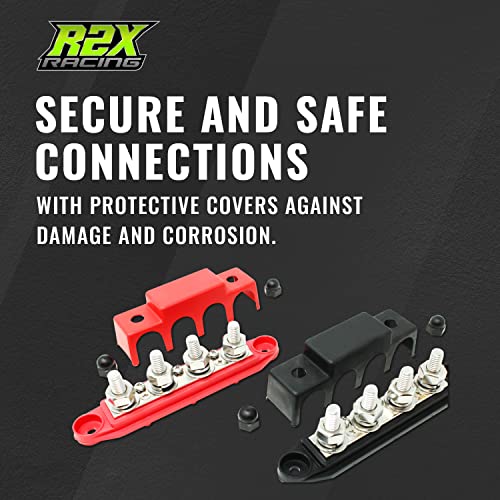 4 Post Bus Bar Pair with Cover - Made in The USA - 250 Amp Rating – Marine Bus Bar, Automotive, and Solar Wiring – Battery Terminal Distribution Block (5/16" Red + Black 400 Amp) - size: 5/16" Red + Black 400 Amp