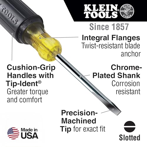 Klein Tools 85805 Screwdriver Set, Made in USA, Multi-Purpose Precision Machined Tips, (3) Phillips, (2) Slotted, Cushion-Grip Handle, 5-Piece