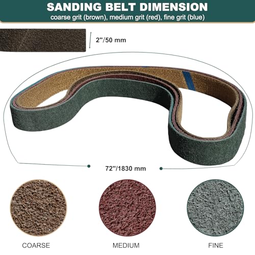3 Pack 2 X 72 Inch Coarse, Medium, and Fine Grits Assortment Non Woven Surface Conditioning Sanding Belts for Knife Makers and Metal Fabricators Profession Sander Belt - size: 2 x 72 Inch