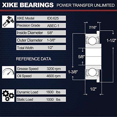XiKe 4 Pack Flanged Ball Bearings 5/8" x 1-3/8" x 1/2". Be Applicable Lawn Mower, Wheelbarrows, Carts & Hand Trucks Wheel Hub. Replacement for JD AM118315, AM35443, Stens 215-038, 215-061 Etc. - size: ID 5/8" x OD 1-3/8"