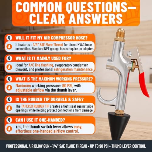 Air Nozzle Blow Gun for Compressor, 1/4 In Stainless Steel HVAC Tool